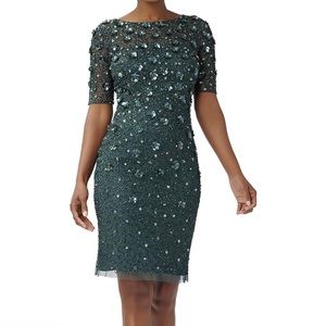 Adrianna Papell Women's Beaded Cocktail Dress Dusty Emerald Sz 14